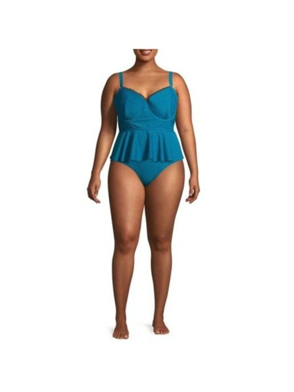 Terra & Sky Womens 3X Blue Polka Dot Peplum Tankini Swim Top NWT